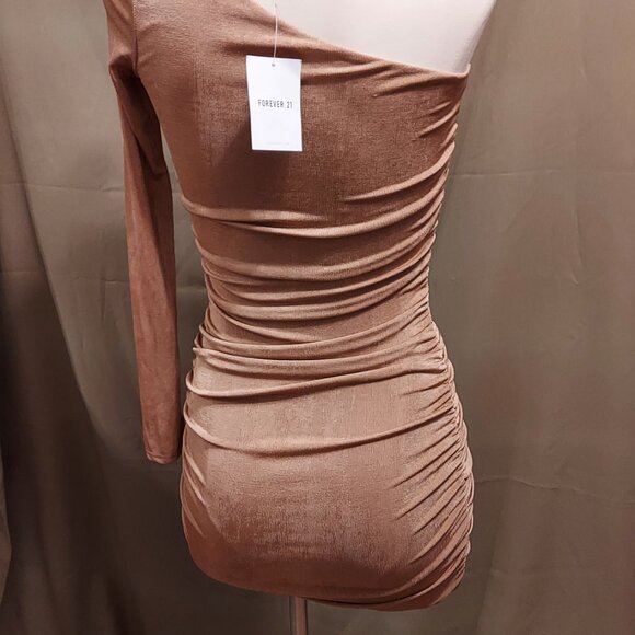 Forever 21 Camel Knit Dress One Shoulder Women's S NWT - Picture 8 of 14